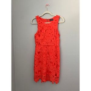 ASTR Coral Structured Lace Sheath Mini Dress